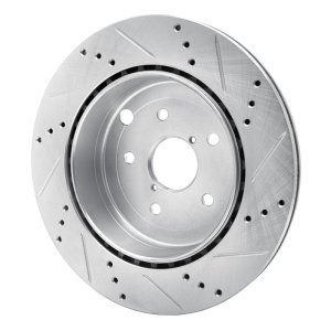 Subaru Impreza Brake Rotor (1) - Rear Left - R1 Concepts - Drilled & Slotted - Silver - `08-`20